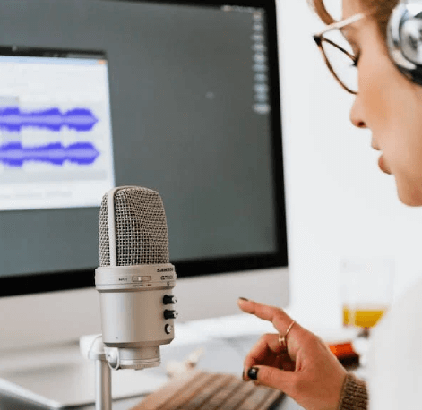 A voice-over artist recording for a client's IVR